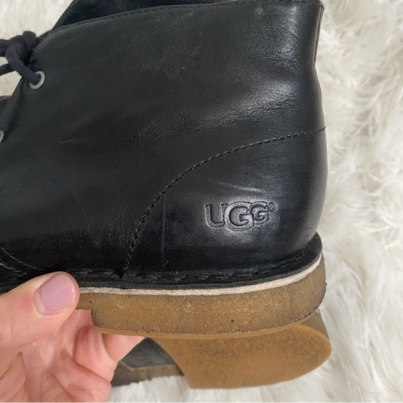 UGG Leighton Black Crepe Leather Lace Up Desert Chukka Boots main image 10